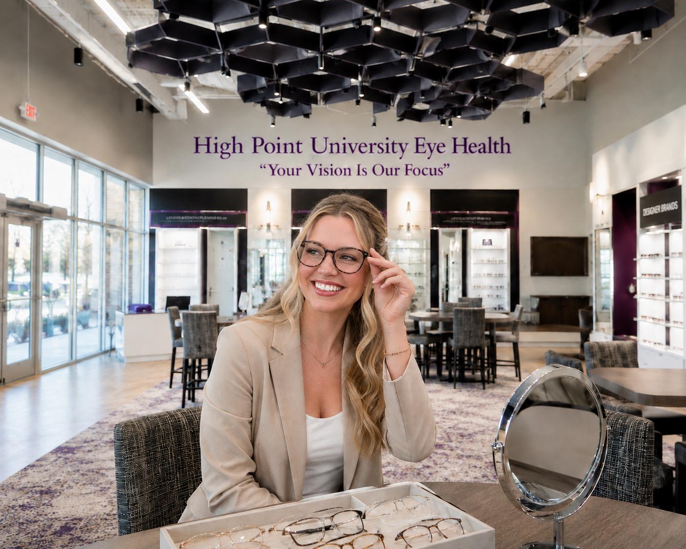 Stylish eyewear selection at High Point University Eye Health
